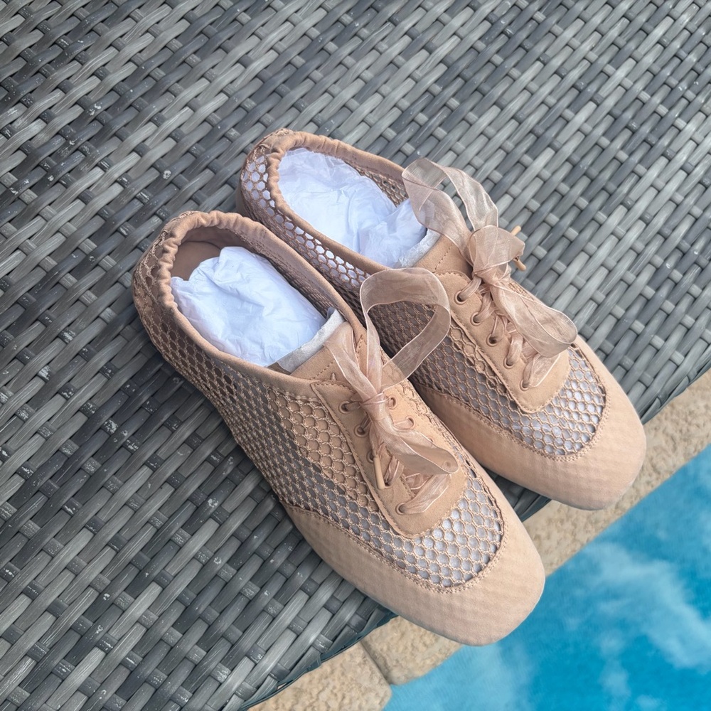 VIVAIA Square-Toe Lace-Up Sneakerina (Cristina) size 10.5 Mesh Tan - Picture 3 of 12